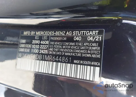 2021 Mercedes-Benz C 300 Sedan из США, поврежденный, VIN W1KWF8DB1MR644861